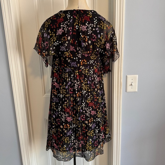 See by Chloe 34 (US 4) 100% Silk Black Floral Dress ~ Sheer Ruffle Cocktail - Picture 5 of 11